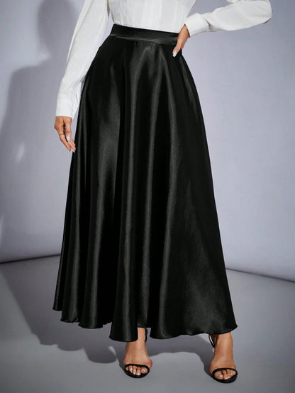 Tall High Waisted Solid Color Flare Party Women's Oversized Hem Skirt, Tall Women