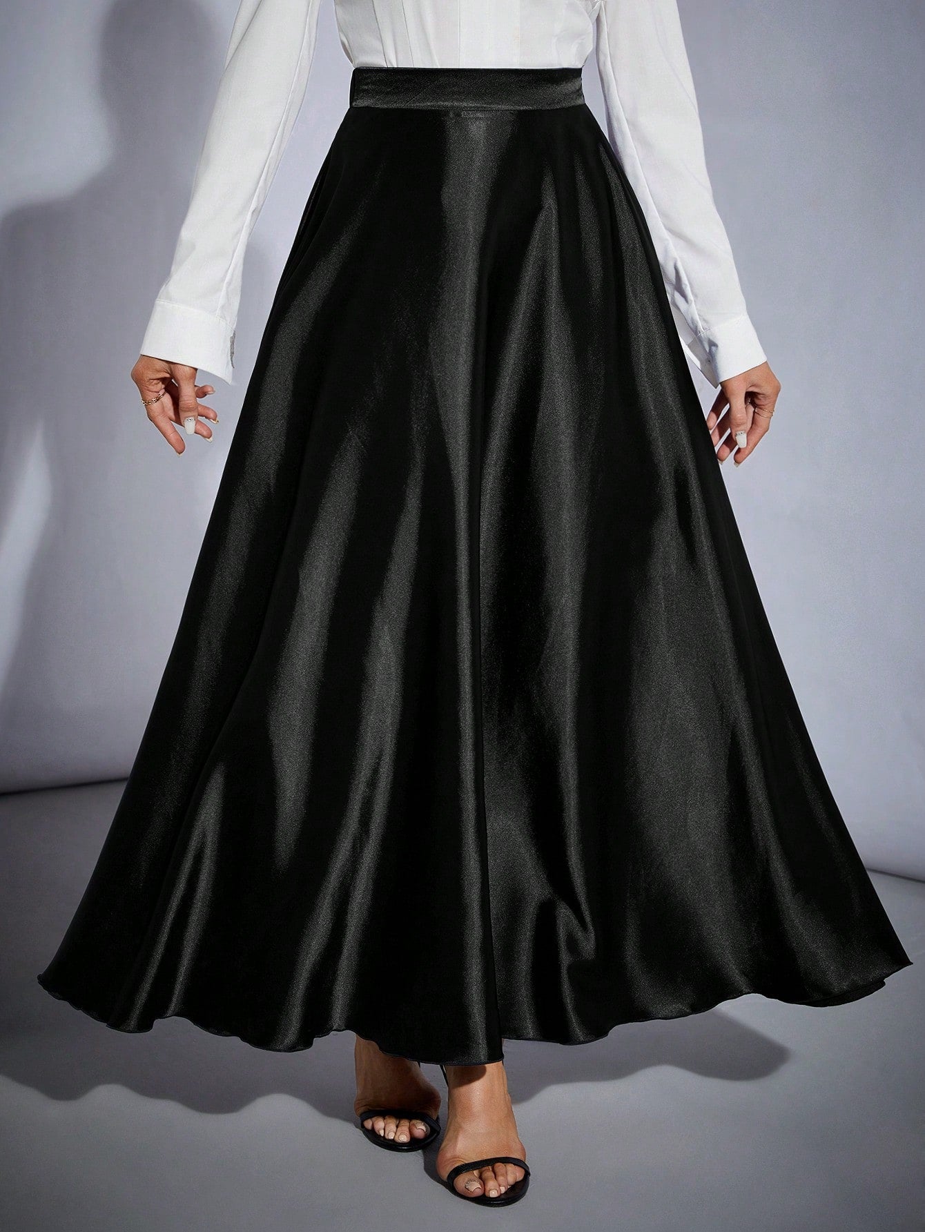 Tall High Waisted Solid Color Flare Party Women's Oversized Hem Skirt, Tall Women