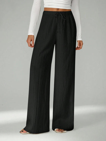 Tall Loose Drawstring Waist Trousers In Textured Crinkle Fabric, Tall Women