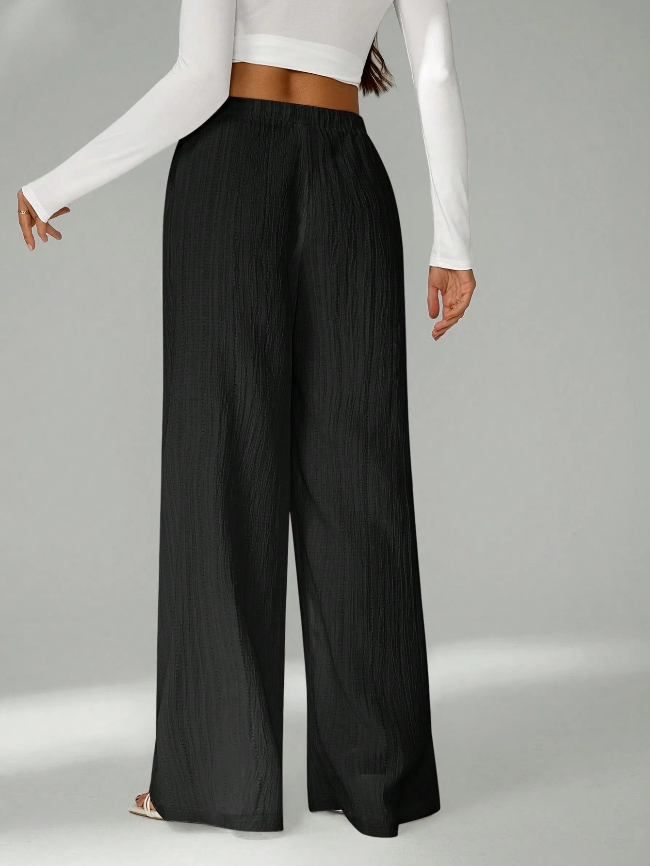 Tall Loose Drawstring Waist Trousers In Textured Crinkle Fabric, Tall Women