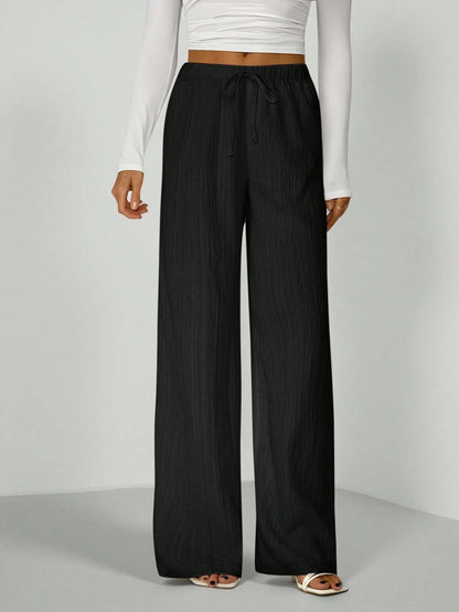 Tall Loose Drawstring Waist Trousers In Textured Crinkle Fabric, Tall Women