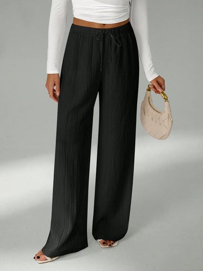 Tall Loose Drawstring Waist Trousers In Textured Crinkle Fabric, Tall Women