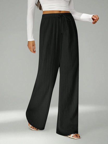 Tall Loose Drawstring Waist Trousers In Textured Crinkle Fabric, Tall Women