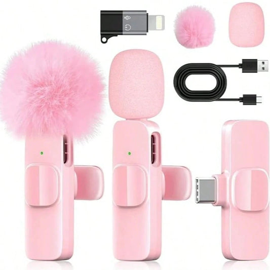 Tangle-Free Solid Color Live Streaming Equipment Wireless Lavalier Microphone, USB Rechargeable Plug-Play Wireless Microphone, Omnidirectional Condenser Recording Microphone Spring Mother's Day