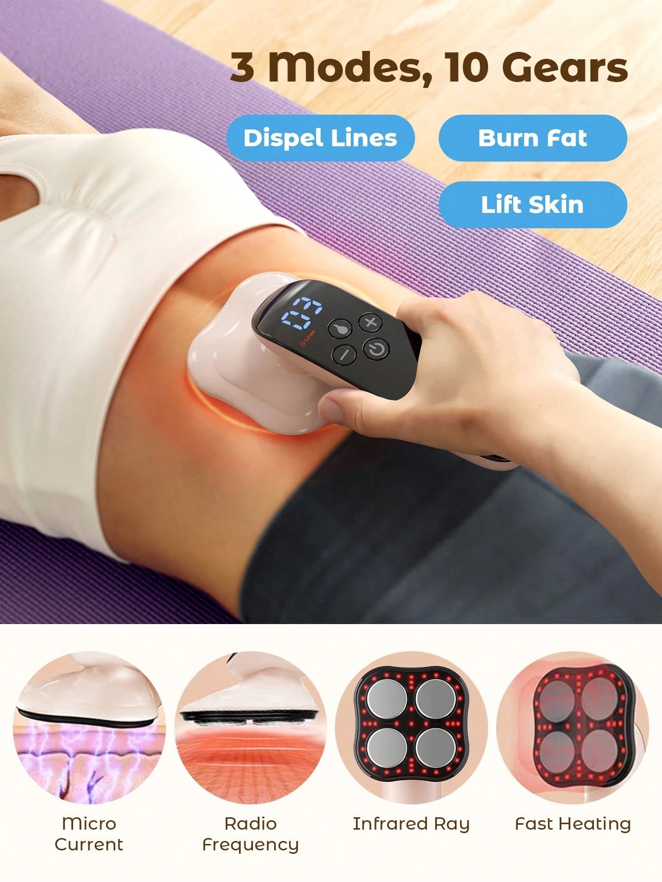 Teckwe Upgraded Cordless Massager Heads Body Sculpting Machine 4 Heads Pro Max Version Cellulite Massager, 4 IN 1 Stretch Marks Remover Body Beauty Machine For Belly Thigh Hip Leg, Pink