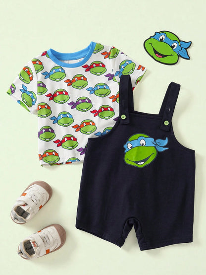 TEENAGE MUTANT NINJA TURTLES| Baby Boy Round Neck Short Sleeve T-Shirt And Overalls Shorts Set Teen MUTANT TURTLES