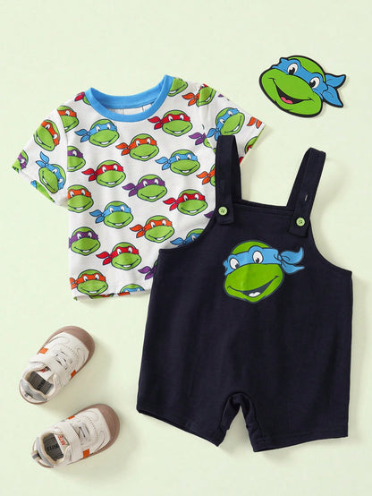 TEENAGE MUTANT NINJA TURTLES| Baby Boy Round Neck Short Sleeve T-Shirt And Overalls Shorts Set Teen MUTANT TURTLES