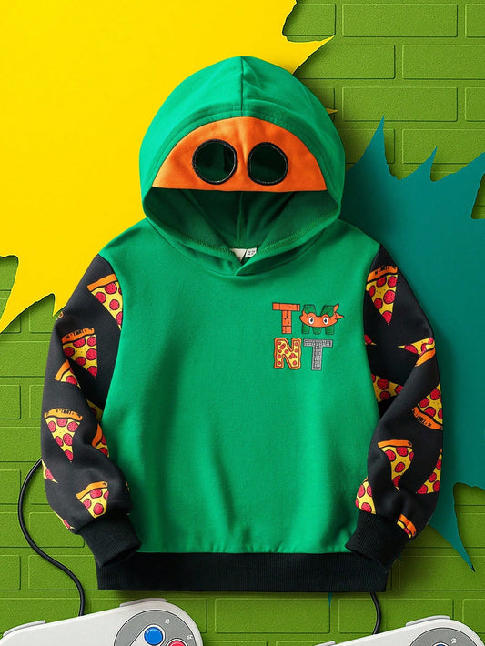 TEENAGE MUTANT NINJA TURTLES| Young Boy Cartoon Pizza Print Colorblock Casual Long Sleeve Sweatshirt Fall Winter