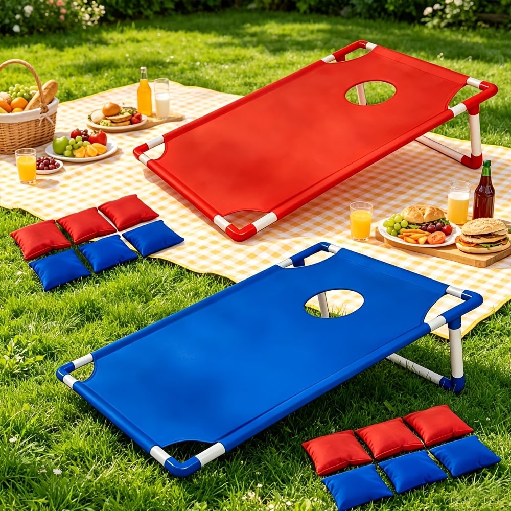 The Red And Blue Corn Throwing Game Set Includes 6/12 Beanbags + A Red And Blue Beanbag Corn Hole Board + A Gift Box. Perfect For Backyard Camping Entertainment, Indoor Party Games, And Beach Garden G