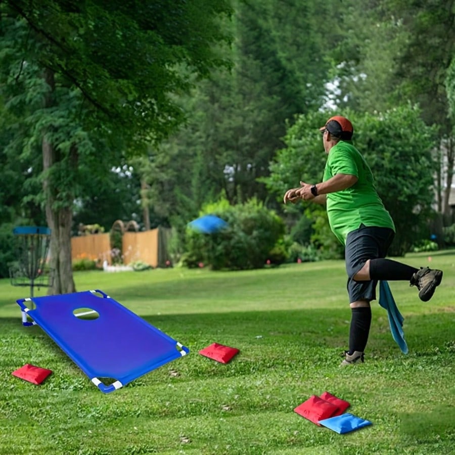 The Red And Blue Corn Throwing Game Set Includes 6/12 Beanbags + A Red And Blue Beanbag Corn Hole Board + A Gift Box. Perfect For Backyard Camping Entertainment, Indoor Party Games, And Beach Garden G