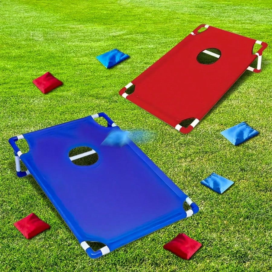 The Red And Blue Corn Throwing Game Set Includes 6/12 Beanbags + A Red And Blue Beanbag Corn Hole Board + A Gift Box. Perfect For Backyard Camping Entertainment, Indoor Party Games, And Beach Garden G