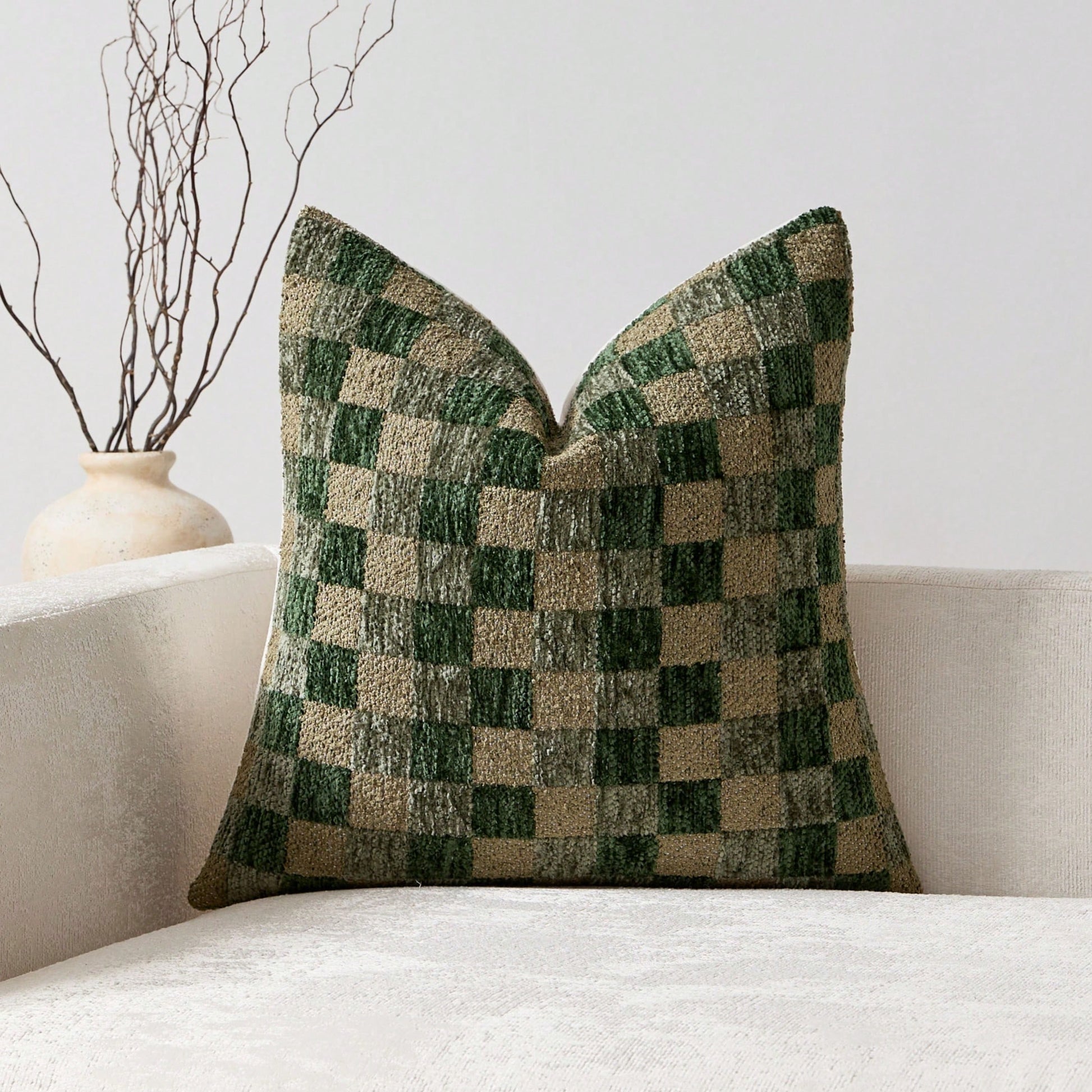 Thick 3D Checkerboard Chenille Pillow Case (Pillow Insert Not Included), Living Room Sofa Bedroom Cushion Soft Pillow Cover, Autumn, Room, Holiday Decoration Gift Use.