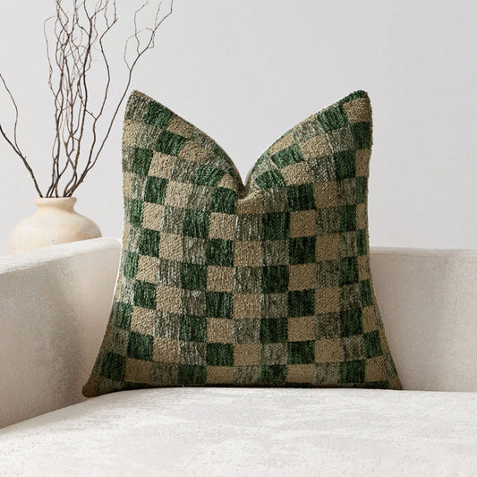 Thick 3D Checkerboard Chenille Pillow Case (Pillow Insert Not Included), Living Room Sofa Bedroom Cushion Soft Pillow Cover, Autumn, Room, Holiday Decoration Gift Use.