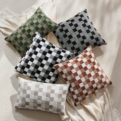 Thick 3D Checkerboard Chenille Pillow Case (Pillow Insert Not Included), Living Room Sofa Bedroom Cushion Soft Pillow Cover, Autumn, Room, Holiday Decoration Gift Use.