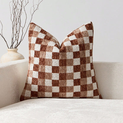 Thick 3D Checkerboard Chenille Pillow Case (Pillow Insert Not Included), Living Room Sofa Bedroom Cushion Soft Pillow Cover, Autumn, Room, Holiday Decoration Gift Use.