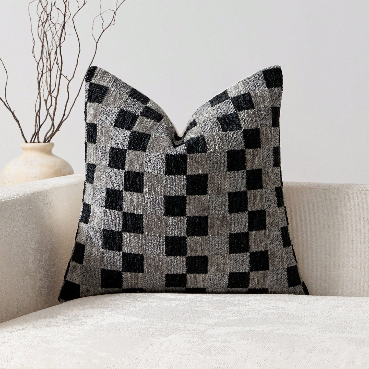 Thick 3D Checkerboard Chenille Pillow Case (Pillow Insert Not Included), Living Room Sofa Bedroom Cushion Soft Pillow Cover, Autumn, Room, Holiday Decoration Gift Use.