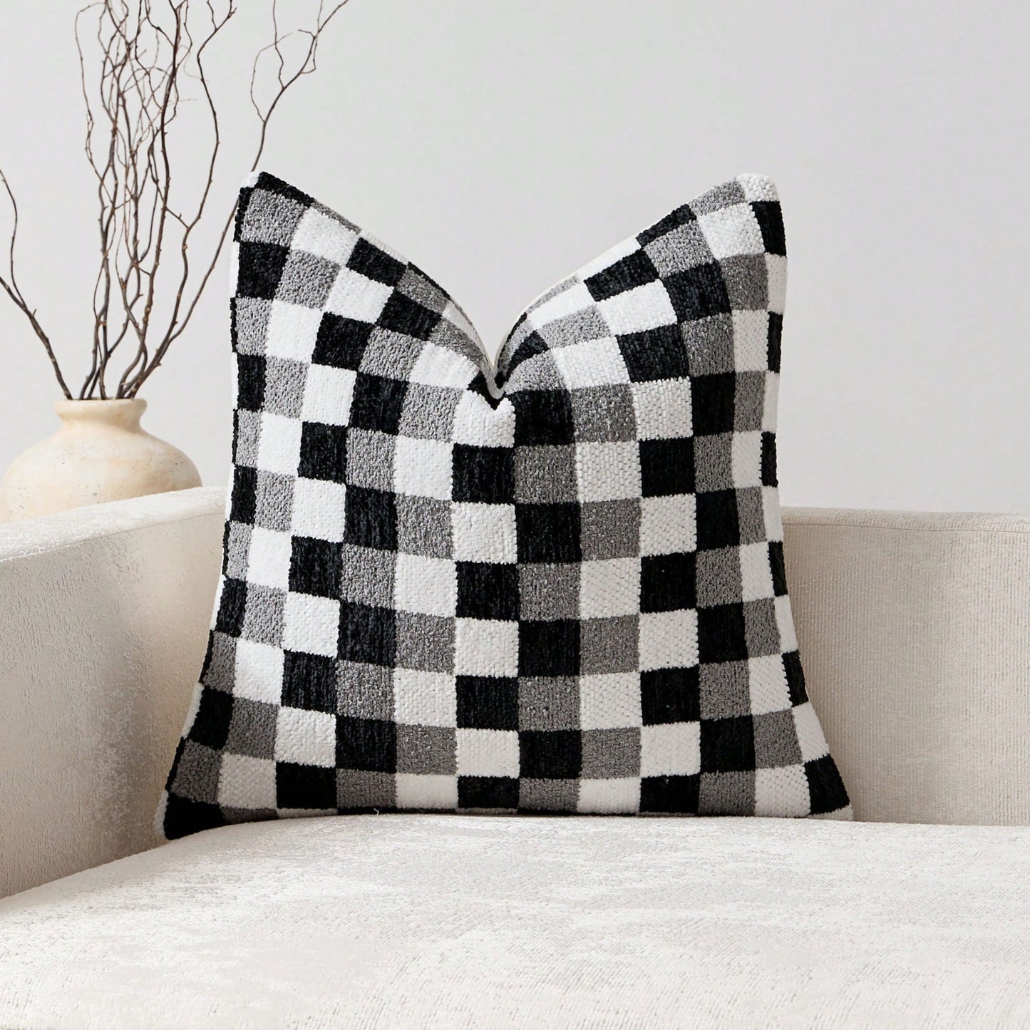 Thick 3D Checkerboard Chenille Pillow Case (Pillow Insert Not Included), Living Room Sofa Bedroom Cushion Soft Pillow Cover, Autumn, Room, Holiday Decoration Gift Use.