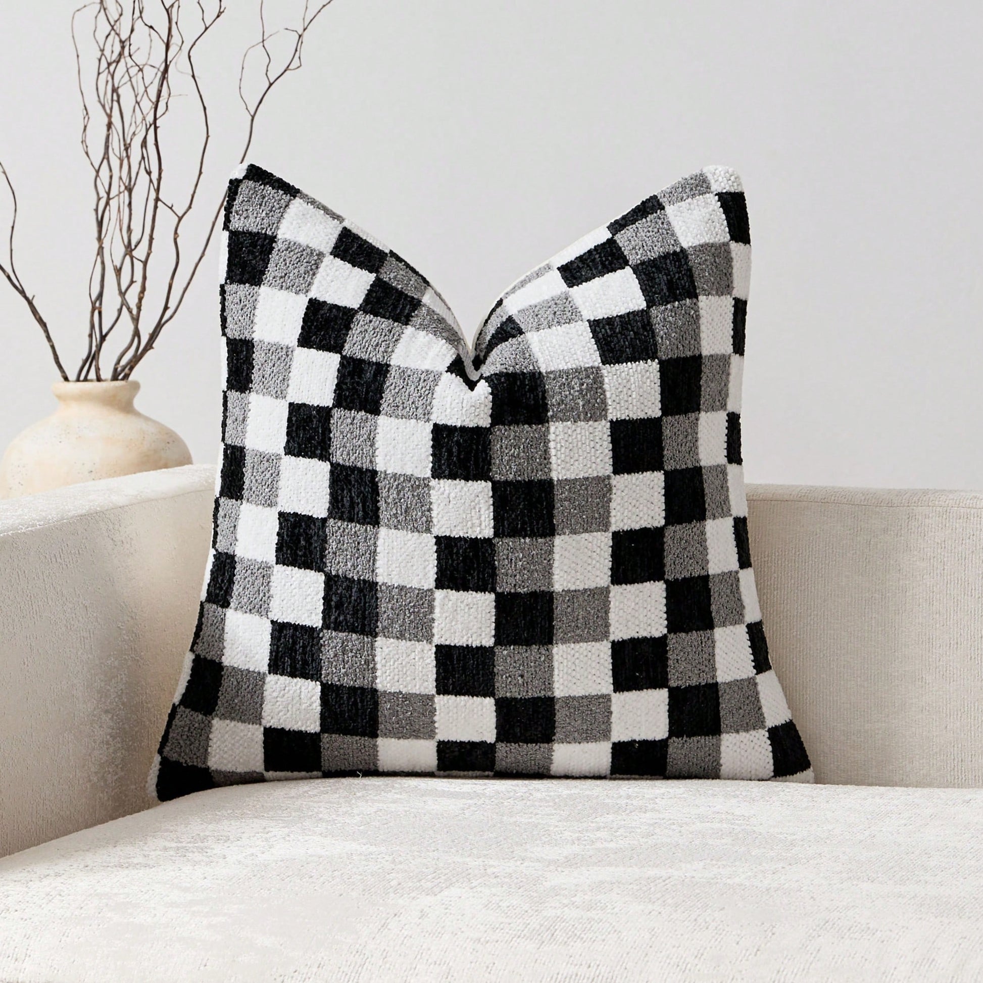 Thick 3D Checkerboard Chenille Pillow Case (Pillow Insert Not Included), Living Room Sofa Bedroom Cushion Soft Pillow Cover, Autumn, Room, Holiday Decoration Gift Use.