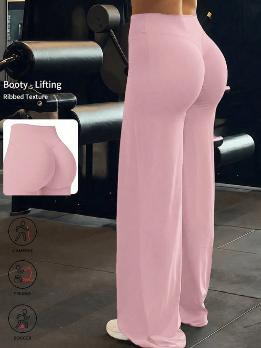This Solid Color Yoga Wide-Leg Pants Are Comfortable And Slimming, Suitable For Running, Fitness, And Various Yoga Activities. Pink Spring Sports