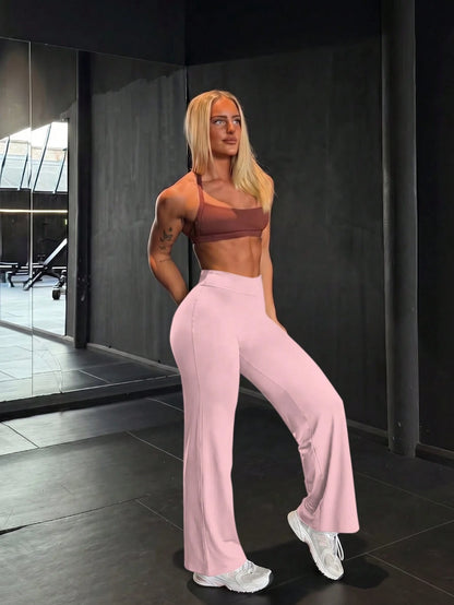 This Solid Color Yoga Wide-Leg Pants Are Comfortable And Slimming, Suitable For Running, Fitness, And Various Yoga Activities. Pink Spring Sports