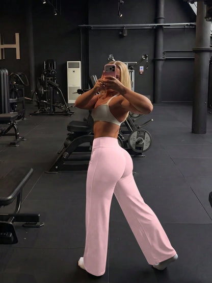This Solid Color Yoga Wide-Leg Pants Are Comfortable And Slimming, Suitable For Running, Fitness, And Various Yoga Activities. Pink Spring Sports