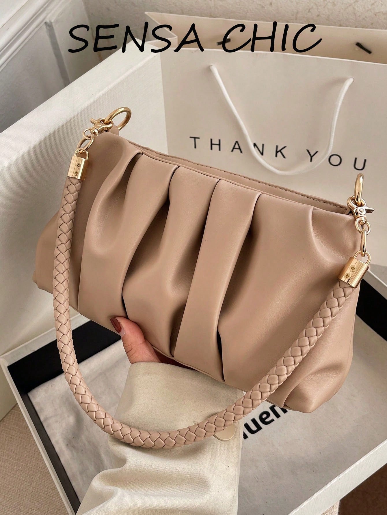 This Stylish Purple Khaki PU Handbag Features A Detachable Shoulder Strap And Pleated Design, Making It Suitable For Office Workers, Teachers, Students, Young Women And Fashionistas. Whether For Commu