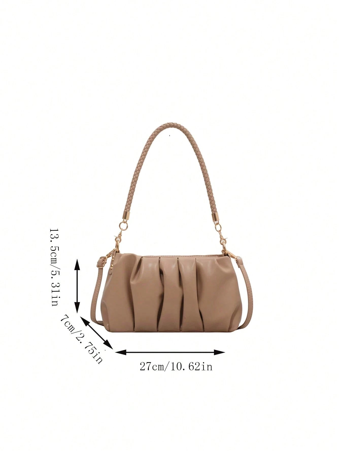 This Stylish Purple Khaki PU Handbag Features A Detachable Shoulder Strap And Pleated Design, Making It Suitable For Office Workers, Teachers, Students, Young Women And Fashionistas. Whether For Commu
