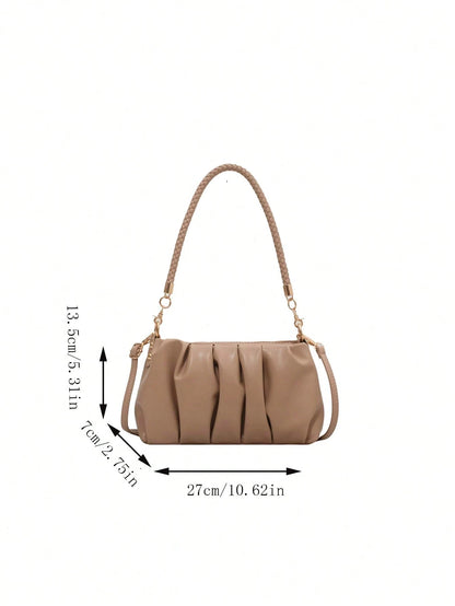 This Stylish Purple Khaki PU Handbag Features A Detachable Shoulder Strap And Pleated Design, Making It Suitable For Office Workers, Teachers, Students, Young Women And Fashionistas. Whether For Commu