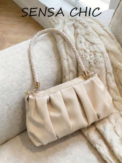 This Stylish Purple Khaki PU Handbag Features A Detachable Shoulder Strap And Pleated Design, Making It Suitable For Office Workers, Teachers, Students, Young Women And Fashionistas. Whether For Commu