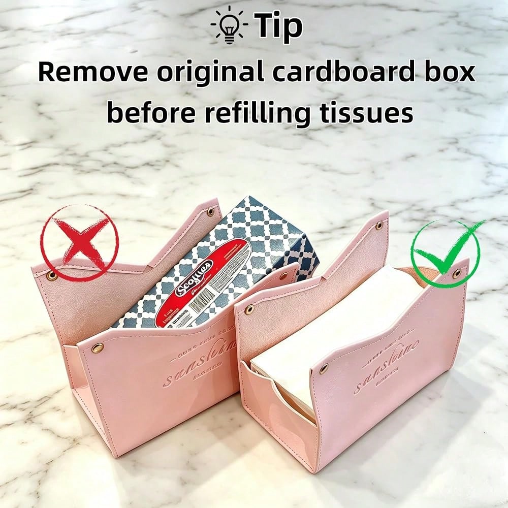 Tissue Box Cover Rectangle, Premium PU Leather Minimalist Tissue Holder With Snap Closure, Modern Decorative Tissue Dispenser For Bathr