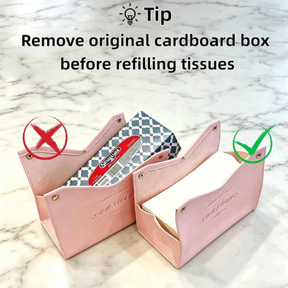 Tissue Box Cover Rectangle, Premium PU Leather Minimalist Tissue Holder With Snap Closure, Modern Decorative Tissue Dispenser For Bathr