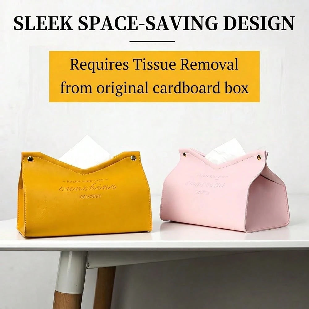Tissue Box Cover Rectangle, Premium PU Leather Minimalist Tissue Holder With Snap Closure, Modern Decorative Tissue Dispenser For Bathr