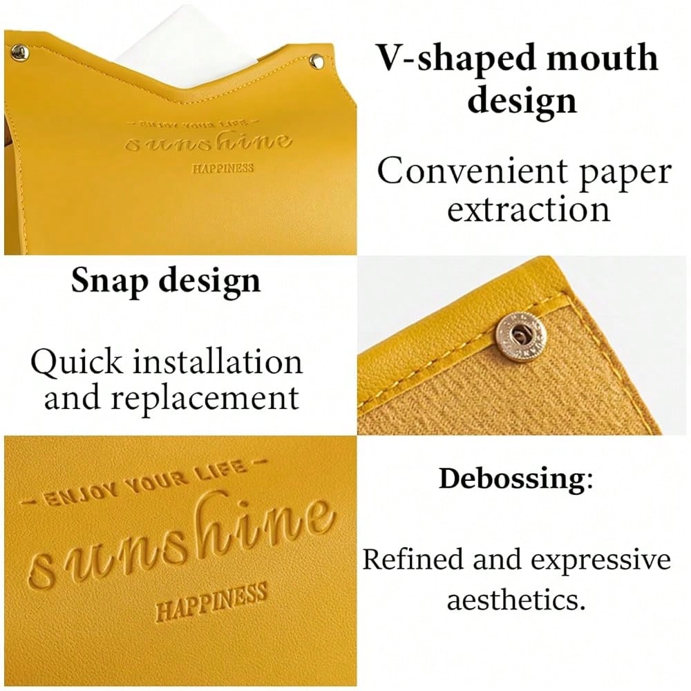 Tissue Box Cover Rectangle, Premium PU Leather Minimalist Tissue Holder With Snap Closure, Modern Decorative Tissue Dispenser For Bathr