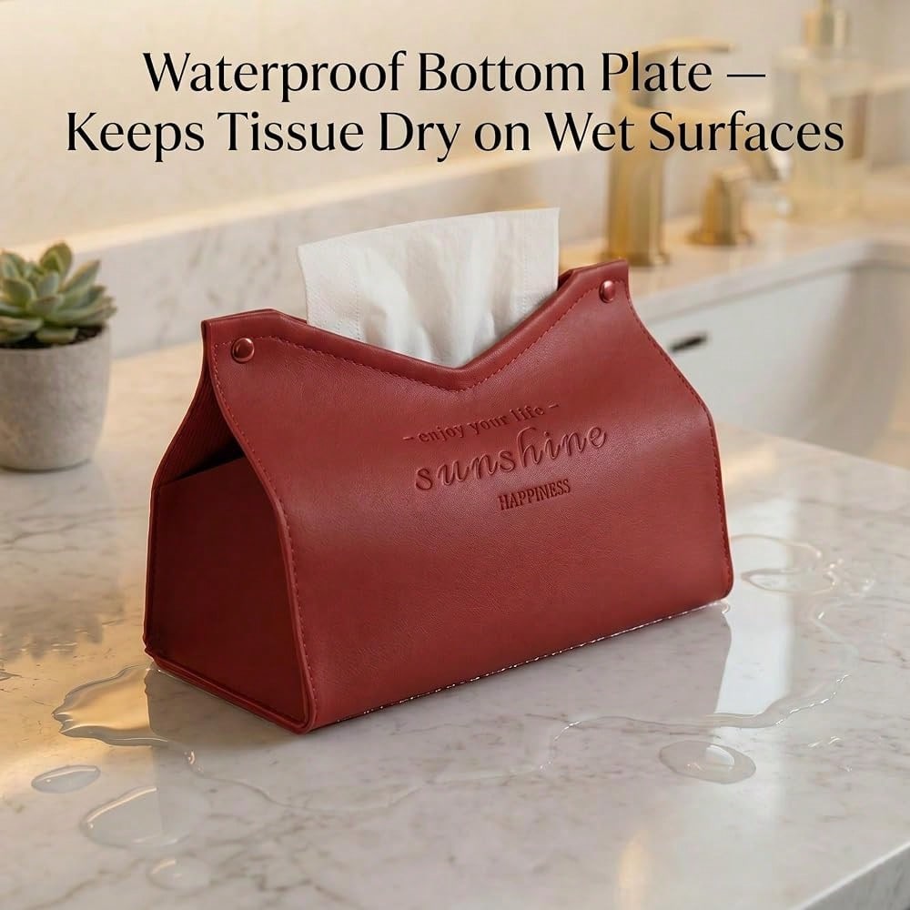 Tissue Box Cover Rectangle, Premium PU Leather Minimalist Tissue Holder With Snap Closure, Modern Decorative Tissue Dispenser For Bathr