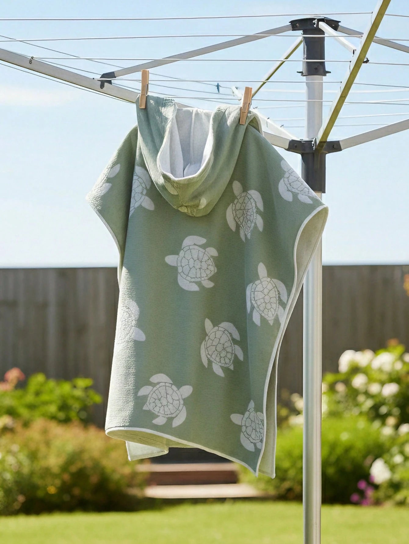 Toddler Boys' Sage Green Cartoon Sea Turtle Print Hooded Cover Up,Summer Casual Beach Vacation Holiday Infant Wearable Towel Poncho Swimwear Cape