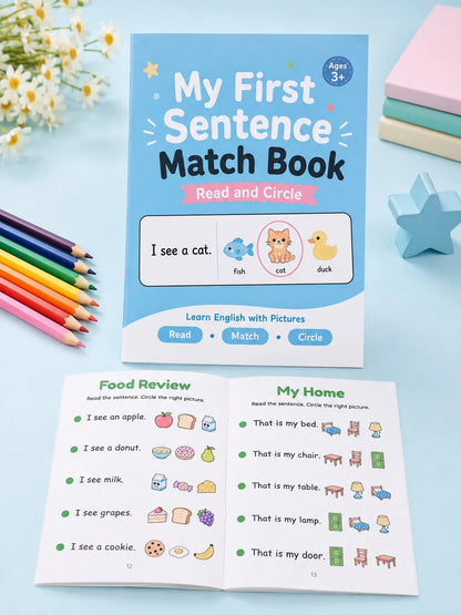 Toddler English Enlightenment A5 Workbook Read Sentences Circle Pictures Animal & Transportation Cognition Matching Activity Book Student Back To School Learning Supplies Teacher Reward Small Gift