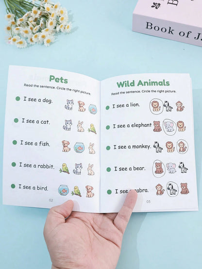 Toddler English Enlightenment A5 Workbook Read Sentences Circle Pictures Animal & Transportation Cognition Matching Activity Book Student Back To School Learning Supplies Teacher Reward Small Gift