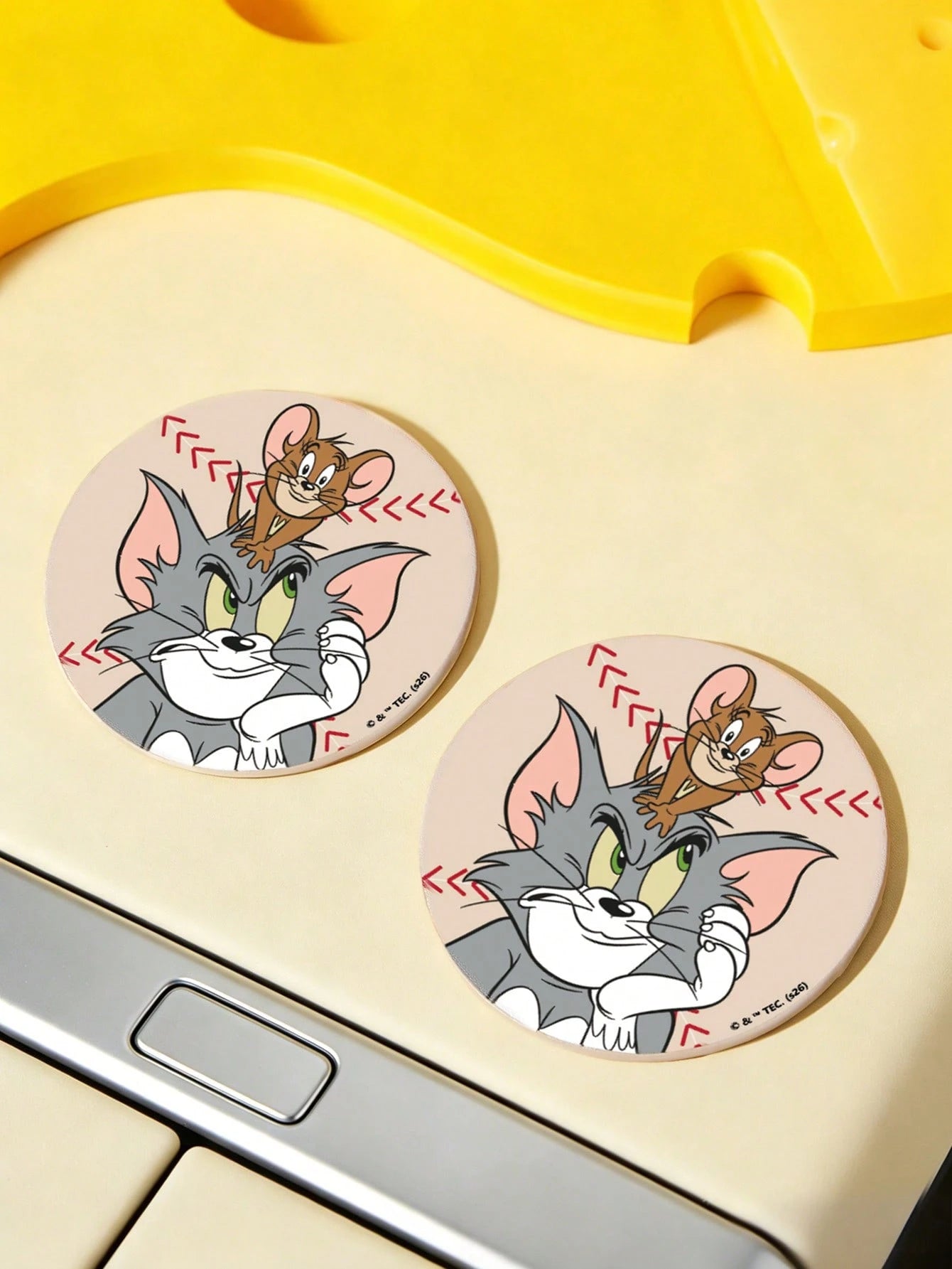 TOM & JERRY X Classic Cartoon Cat & Mouse Print PU Leather Car Coaster, Shockproof Universal Cup Holder Mat, Stylish Drink Coaster For Car, Home & Office Use