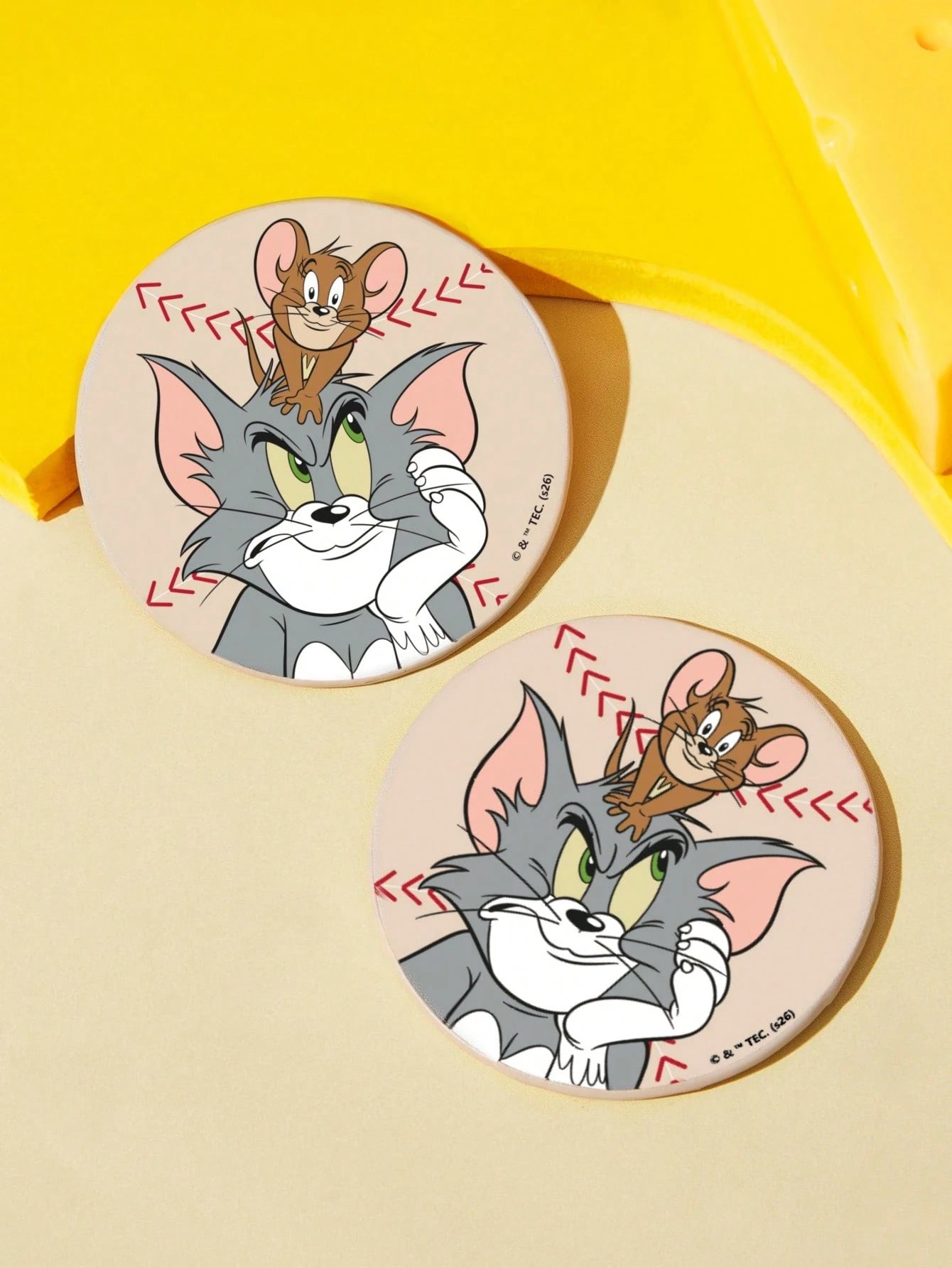 TOM & JERRY X Classic Cartoon Cat & Mouse Print PU Leather Car Coaster, Shockproof Universal Cup Holder Mat, Stylish Drink Coaster For Car, Home & Office Use