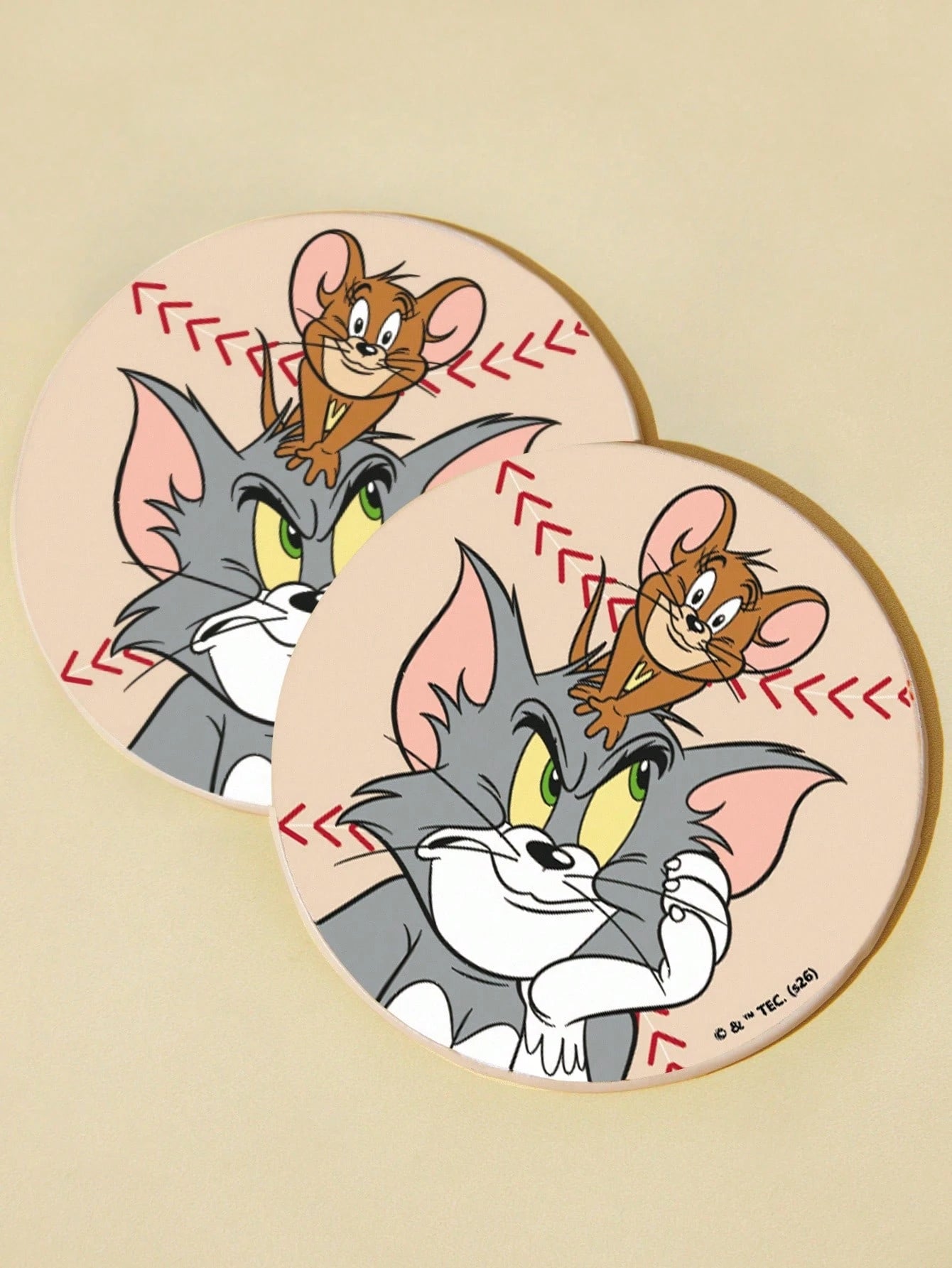 TOM & JERRY X Classic Cartoon Cat & Mouse Print PU Leather Car Coaster, Shockproof Universal Cup Holder Mat, Stylish Drink Coaster For Car, Home & Office Use