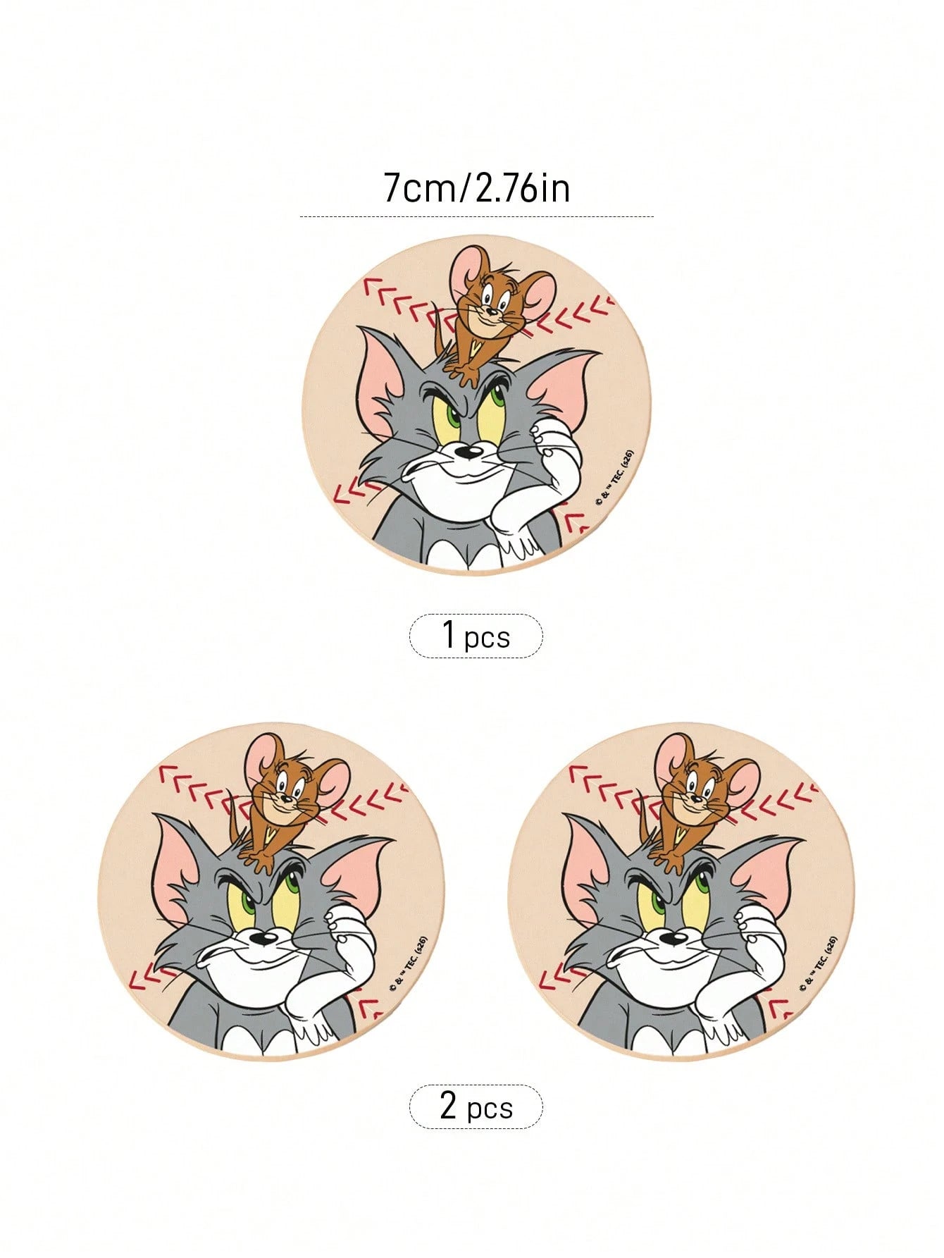 TOM & JERRY X Classic Cartoon Cat & Mouse Print PU Leather Car Coaster, Shockproof Universal Cup Holder Mat, Stylish Drink Coaster For Car, Home & Office Use