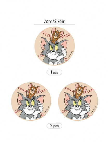 TOM & JERRY X Classic Cartoon Cat & Mouse Print PU Leather Car Coaster, Shockproof Universal Cup Holder Mat, Stylish Drink Coaster For Car, Home & Office Use