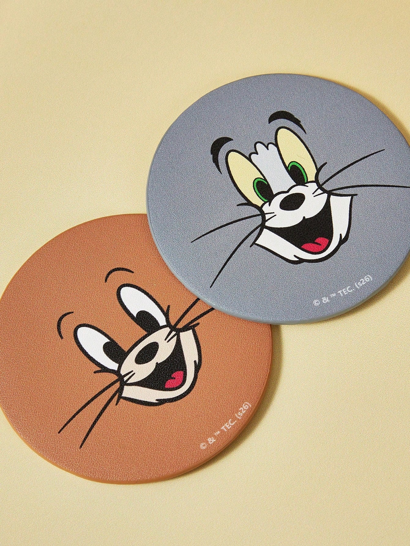 TOM & JERRY X Classic Cartoon Cat & Mouse Print PU Leather Car Coaster, Shockproof Universal Cup Holder Mat, Stylish Drink Coaster For Car, Home & Office Use