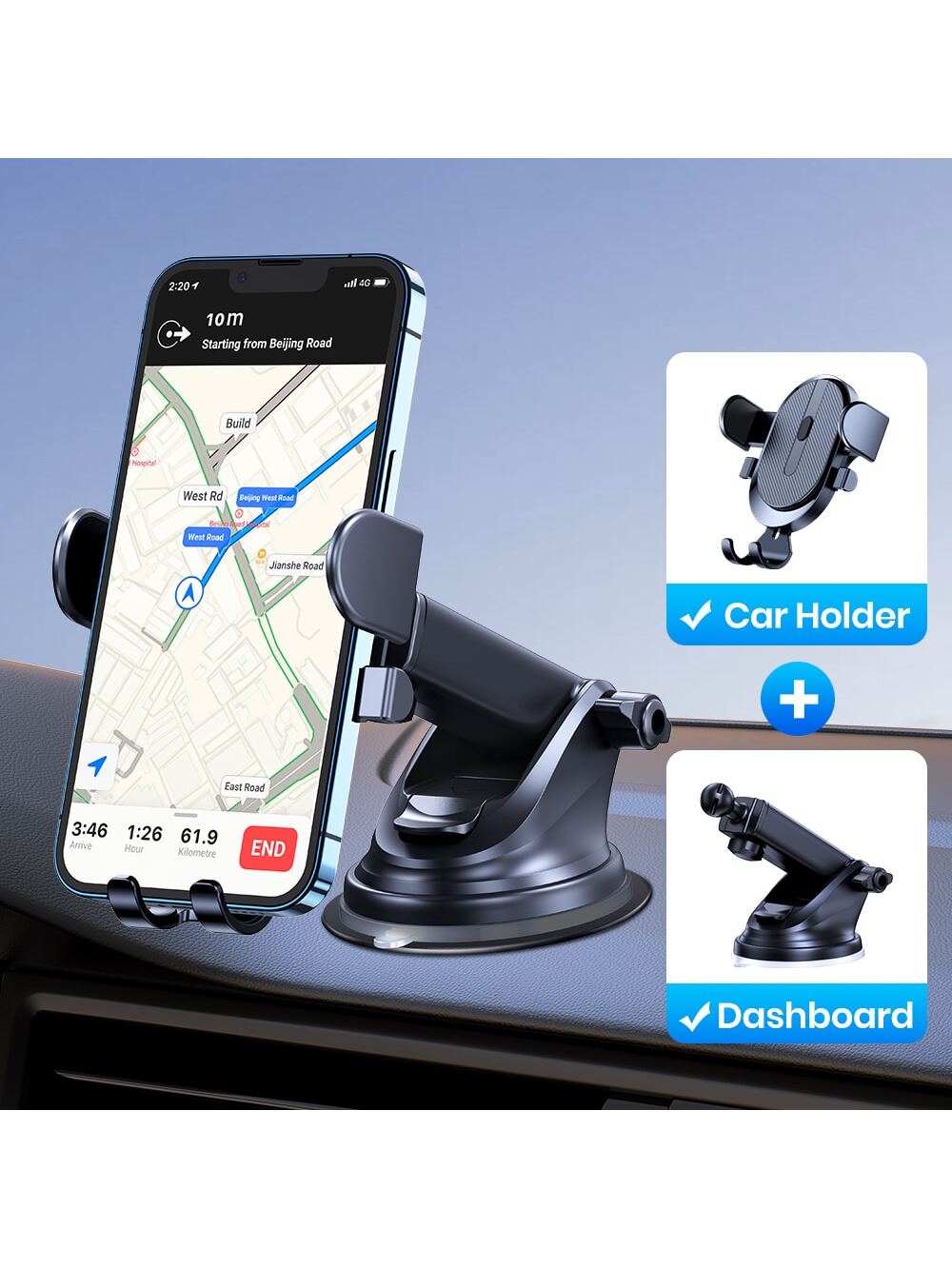 TOPK Car Phone Holder Mount For Dashboard, Upgraded Handsfree Cell Phone Stand Holder For Car Dashboard, Compatible With Most Cell Phones