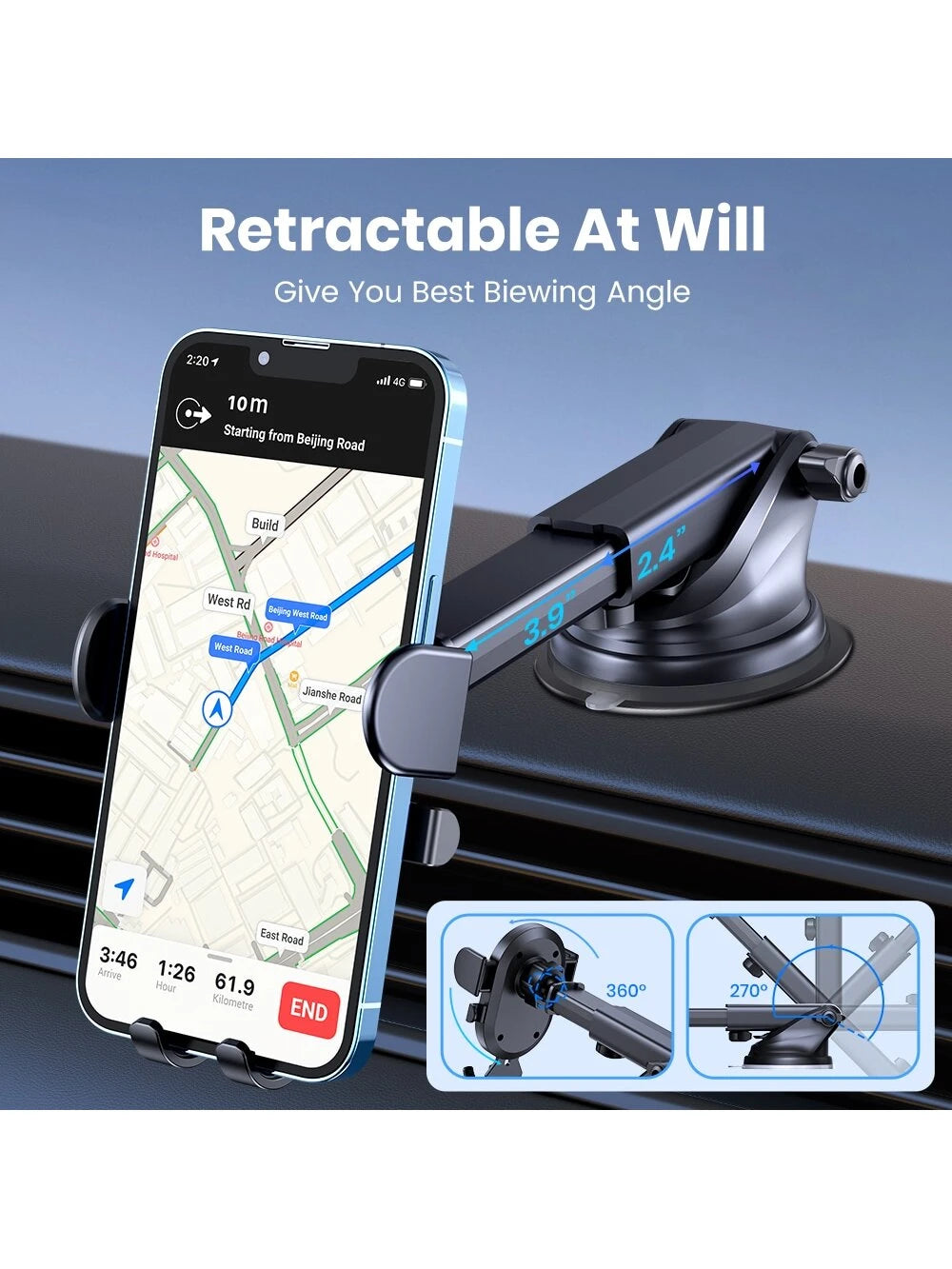 TOPK Car Phone Holder Mount For Dashboard, Upgraded Handsfree Cell Phone Stand Holder For Car Dashboard, Compatible With Most Cell Phones