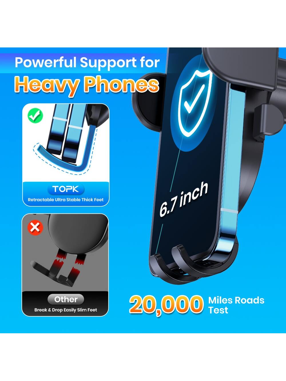 TOPK Car Phone Holder Mount For Dashboard, Upgraded Handsfree Cell Phone Stand Holder For Car Dashboard, Compatible With Most Cell Phones