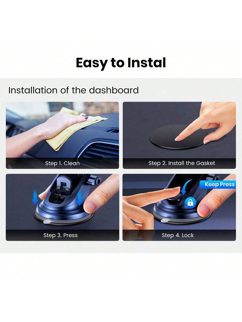 TOPK Car Phone Holder Mount For Dashboard, Upgraded Handsfree Cell Phone Stand Holder For Car Dashboard, Compatible With Most Cell Phones
