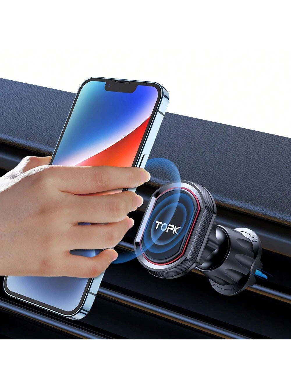 TOPK Magnetic Phone Car Mount,TOPK Dashboard Industrial-Strength Suction Cup Car Phone Mount Holder With 6 Strong Magnets Compatible With All Phones