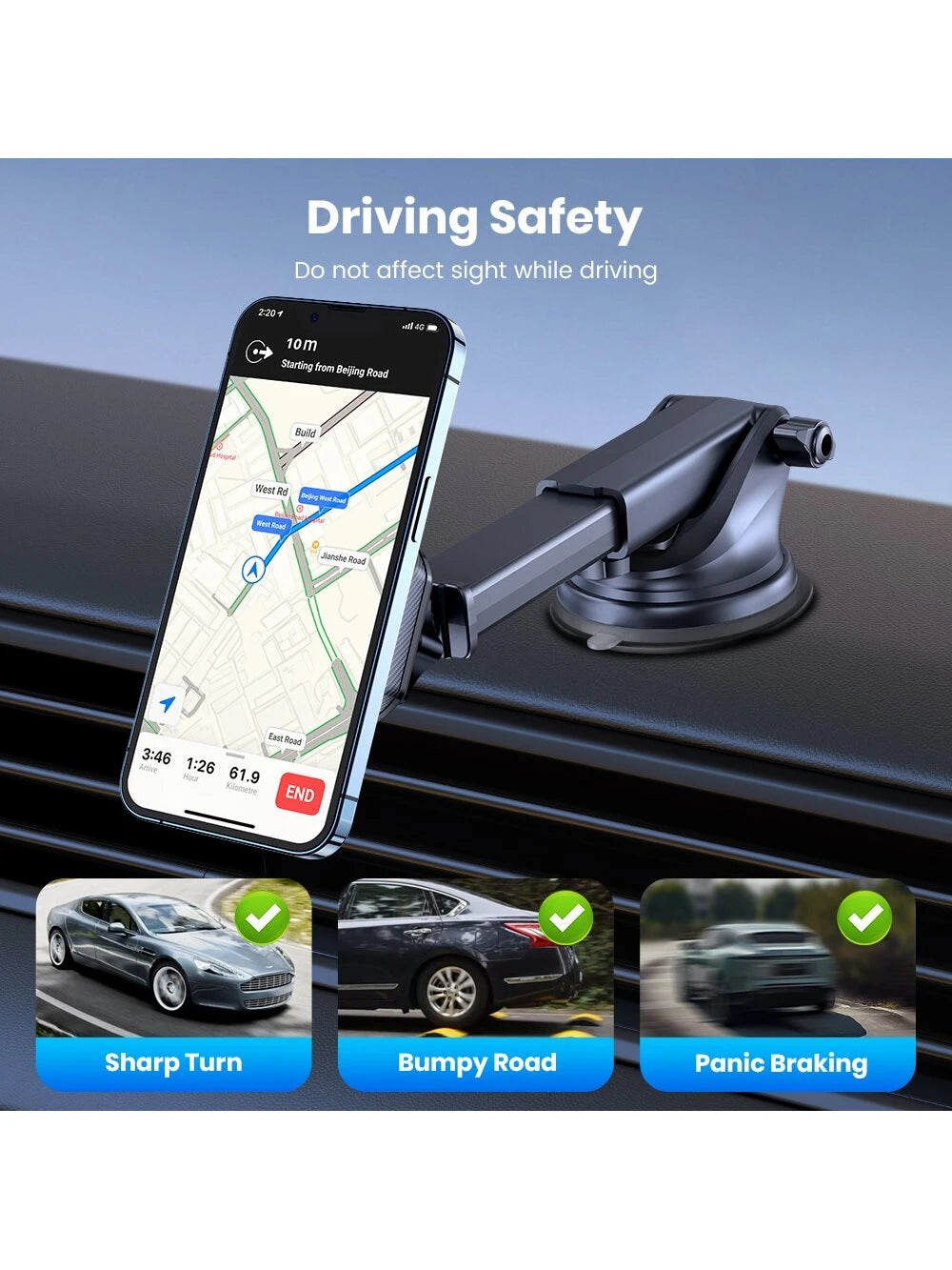 TOPK Magnetic Phone Car Mount,TOPK Dashboard Industrial-Strength Suction Cup Car Phone Mount Holder With 6 Strong Magnets Compatible With All Phones