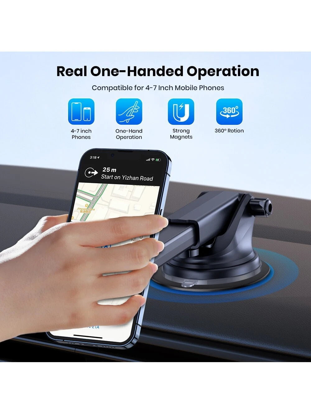TOPK Magnetic Phone Car Mount,TOPK Dashboard Industrial-Strength Suction Cup Car Phone Mount Holder With 6 Strong Magnets Compatible With All Phones